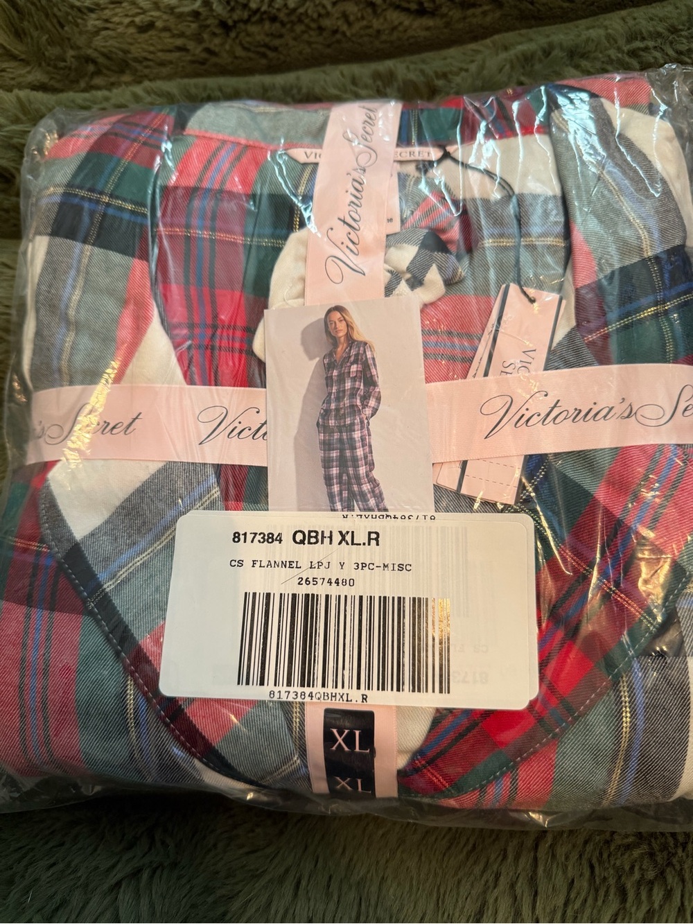 Victoria's Secret Plaid Flannel Pajama Set in Pink, Blue & Green